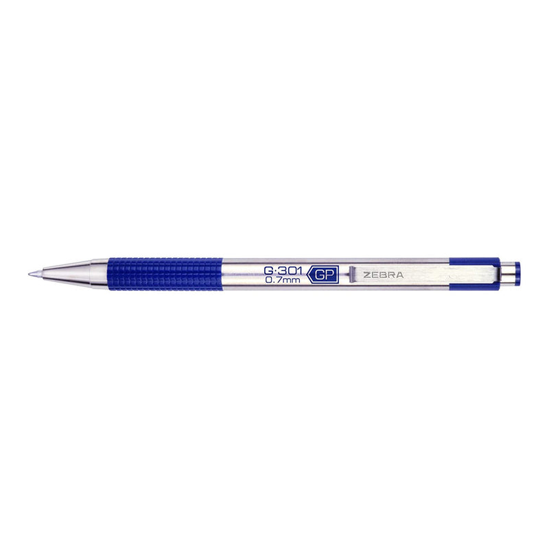 Pk/2 Zebra G-301 Metal Barrel Retractable Gel Pens, Blue