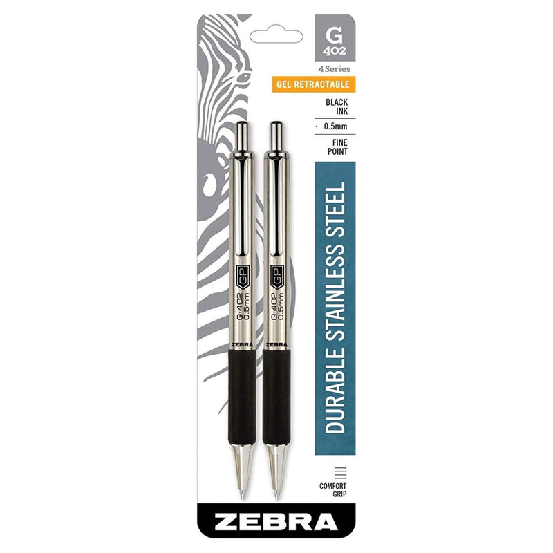 Pk/2 Zebra G-402 Metal Barrel Retractable Gel Pens, Black