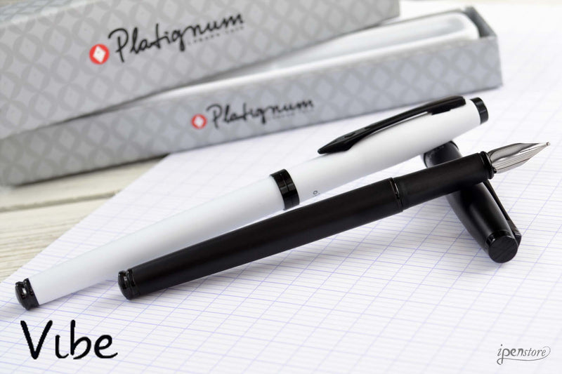 Platignum Vibe Fountain Pen, Slim Barrel, Matte White