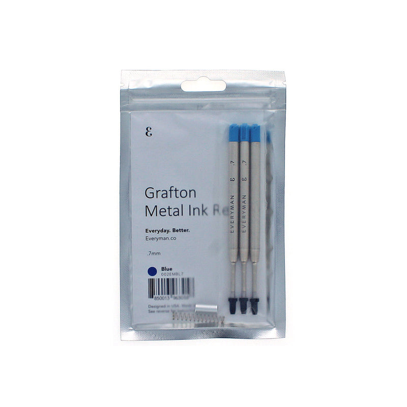 Pk/3 Everyman Grafton Gel Ballpoint Refills, Blue Medium