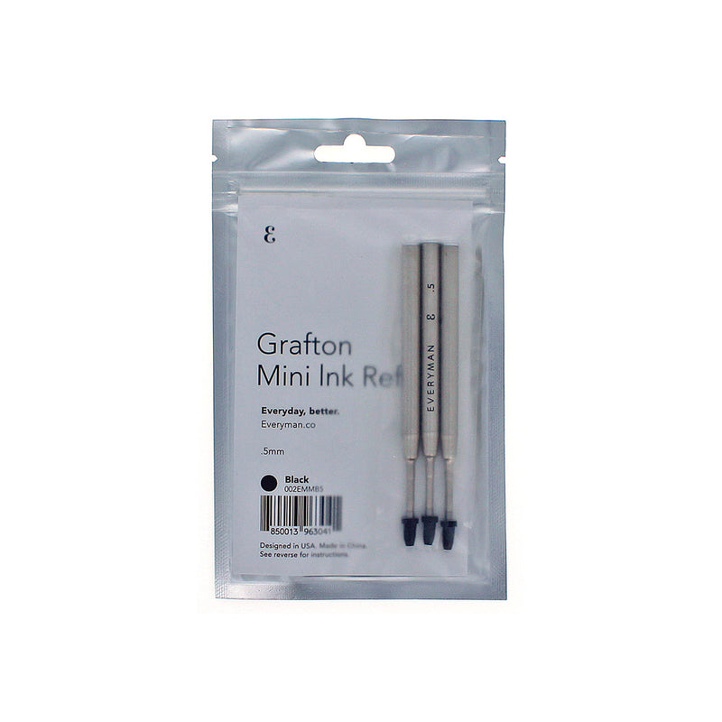 Pk/3 Everyman Grafton Mini Click Gel Ballpoint Refills, Black Fine