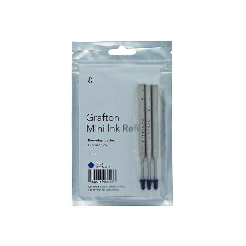 Pk/3 Everyman Grafton Mini Click Gel Ballpoint Refills, Blue Medium