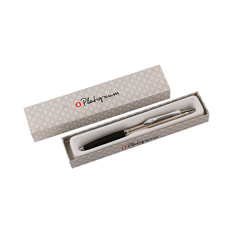 Platignum No. 9 Soft Grip Ballpoint Pen, Stainless (Silver)
