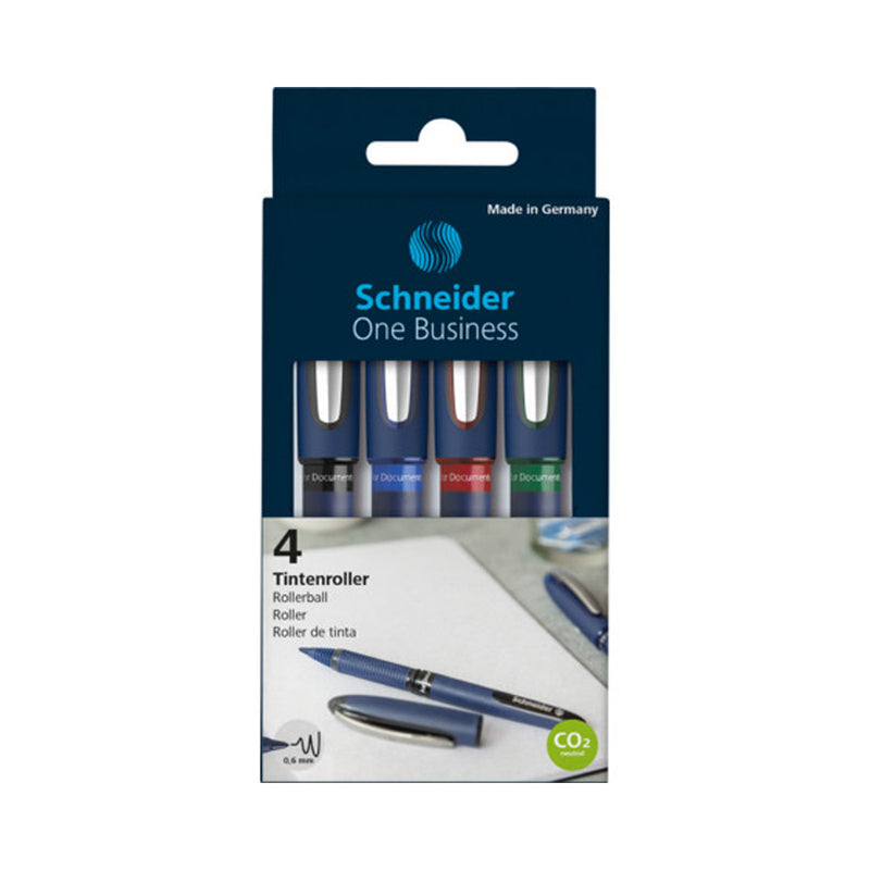 Pack/4 Schneider One Business Rollerball Pens, 0.6 mm, Black, Blue, Red & Green