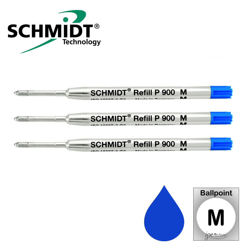 3er Pack Schmidt Kugelschreiber-Minen P900 Fine – Blaue Tinte, Parker Style, Made In Germany