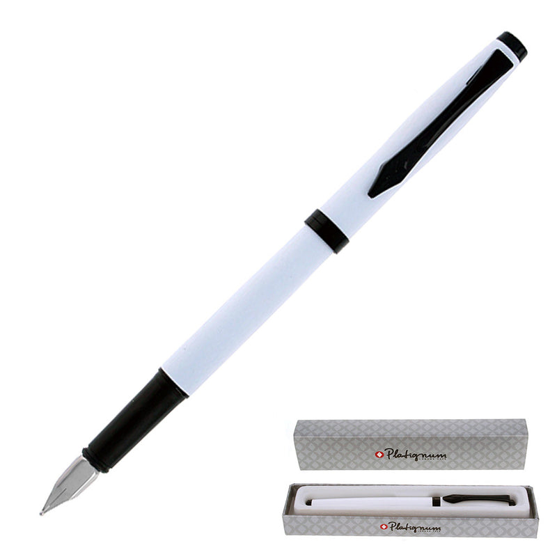 Platignum Vibe Fountain Pen, Slim Barrel, Matte White