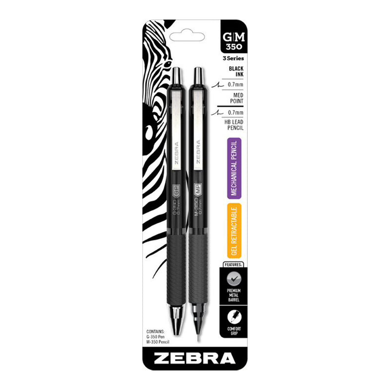 Zebra G/M-350 Metal Barrel Gel Pen & 0.7mm Mechanical Pencil Set, Space Black