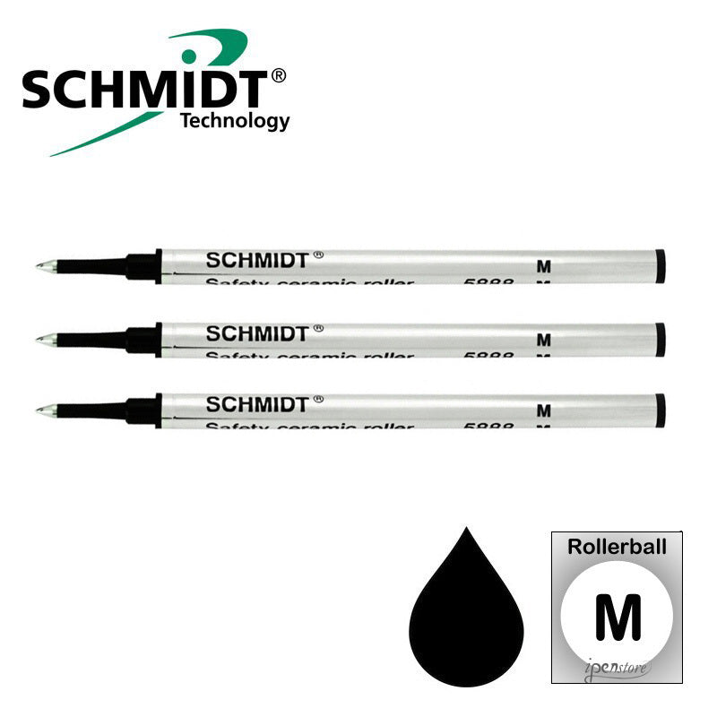 Pk/3 Schmidt 5888 Safety Ceramic Rollerball Refills, Black Medium