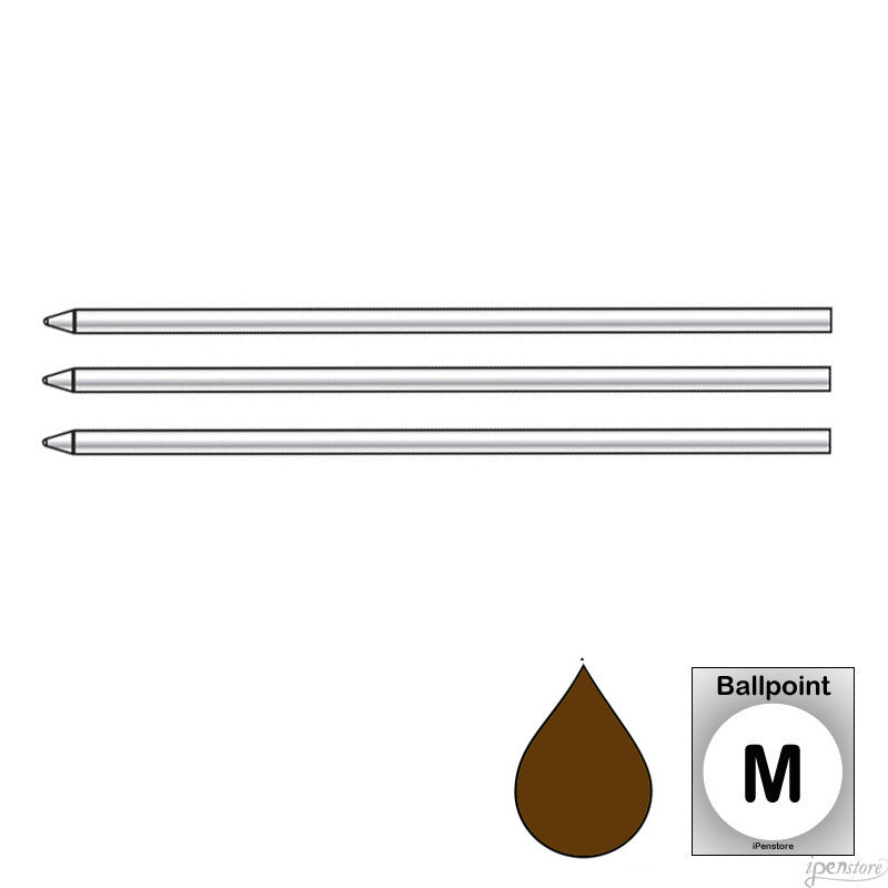 Pk/3 Monteverde D13 SoftRoll Mini (D1) Ballpoint Refills, Brown, Medium