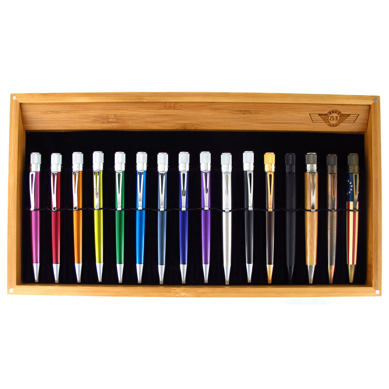 Retro 51 Bamboo Display Tray with Clear Cover for 16 Pens