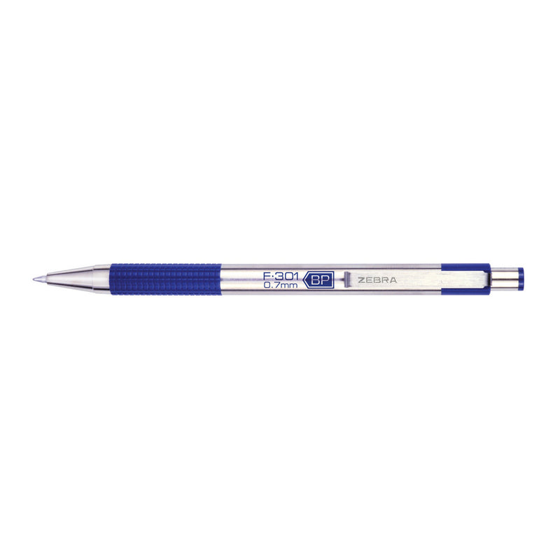 Pk/2 Zebra F-301 Stainless Steel Barrel Ballpoint Pens, Blue