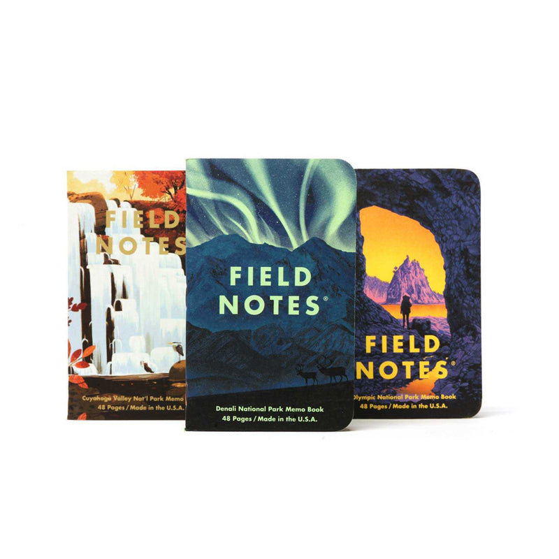 3 Field Notes Notebooks, 3.5" x 5.5", National Parks, Series E, Denali-Cuyahoga-Olympic