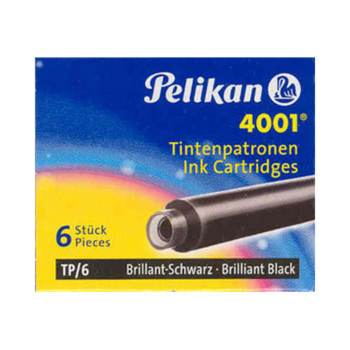 Pk/6 Pelikan 4001 Fountain Pen Ink Cartridges #TP/6, Brilliant Black