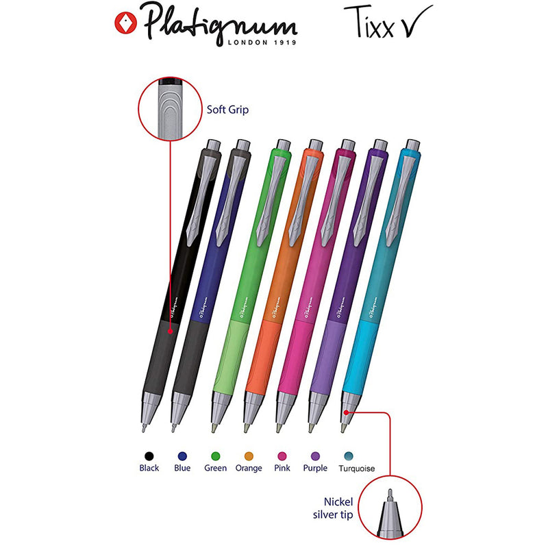 Platignum Tixx Soft Grip Ballpoint Pen, Turquoise