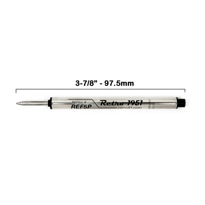 Pack of 5 Retro 51 REF5P-B Capless Rollerball Refill for Tornado Pens, Black