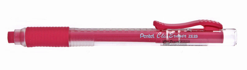 PENTEL Retractable Clic Eraser Grip, Clear Barrel, Hot Pink Eraser