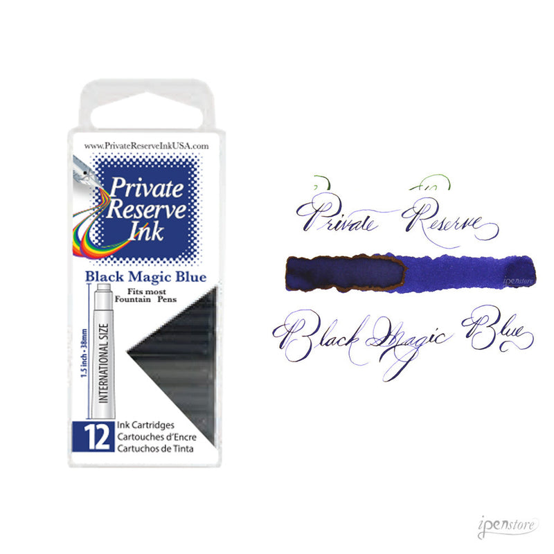 Pk/12 Private Reserve Fountain Pen Ink Cartridges, Black Magic Blue