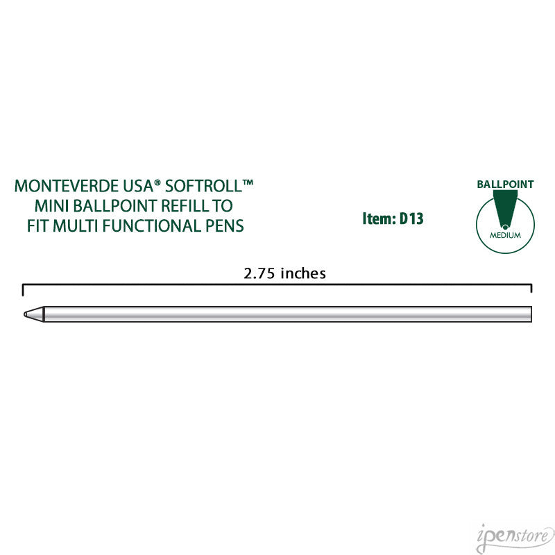 Pk/3 Monteverde D13 SoftRoll Mini (D1) Ballpoint Refills, Green, Medium