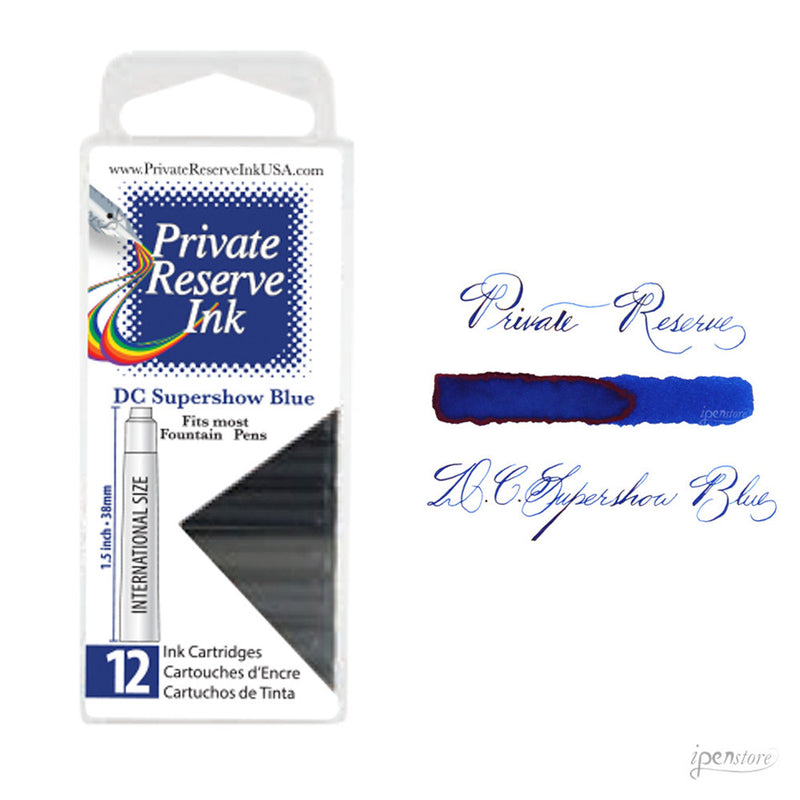 Pk/12 Private Reserve Fountain Pen Ink Cartridges, DC Supershow Blue