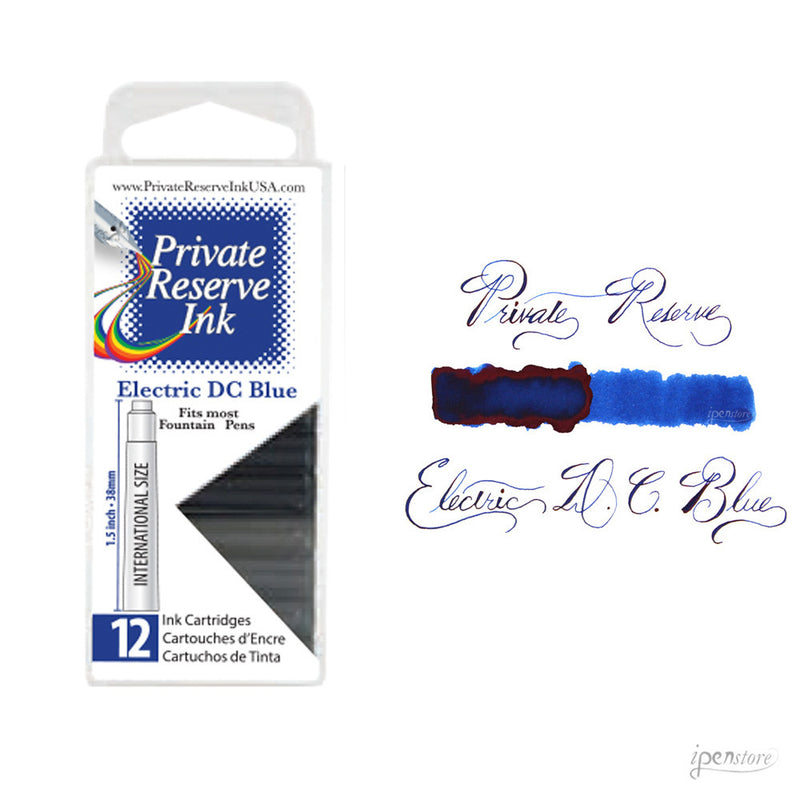 Pk/12 Private Reserve Fountain Pen Ink Cartridges, Electric DC Blue