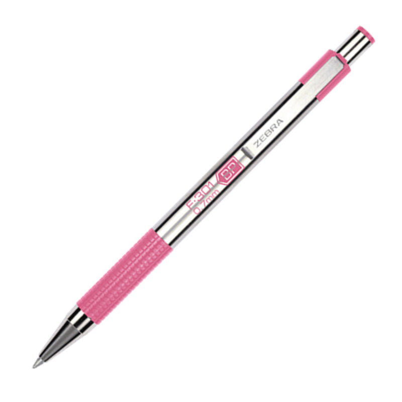 Pk/2 Zebra F-301 Stainless Steel Barrel Ballpoint Pens, Pink