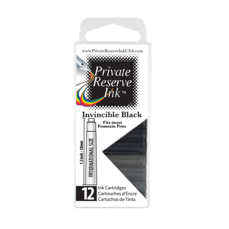 Pk/12 Private Reserve Fountain Pen Ink Cartridges, Invincible Black