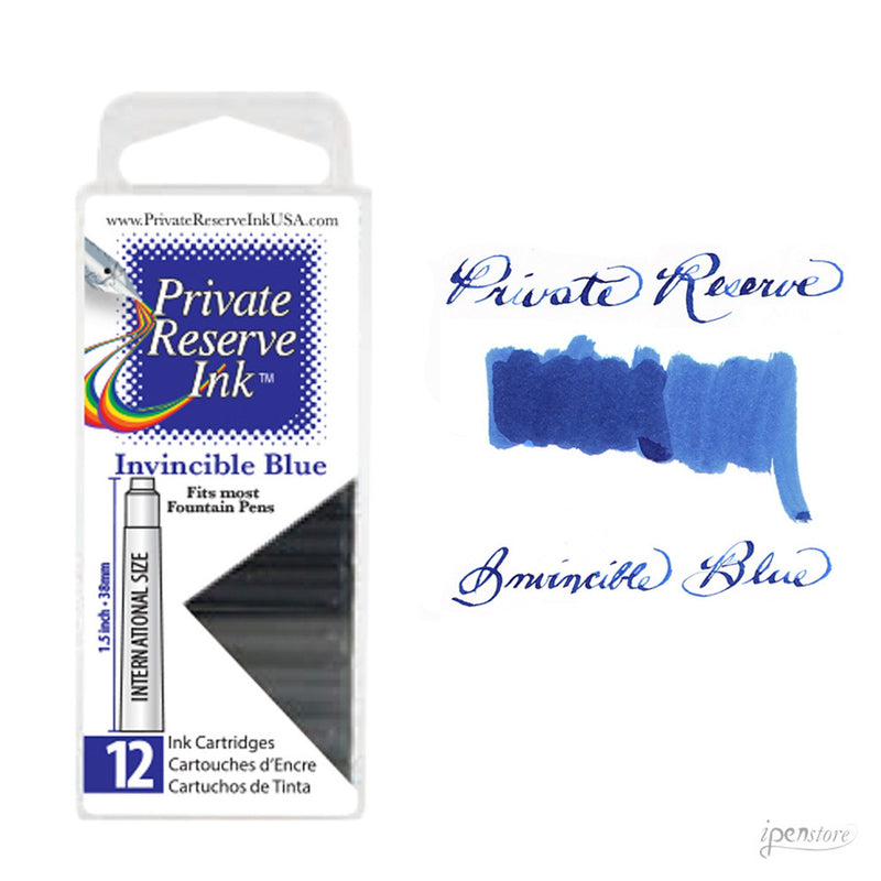 Pk/12 Private Reserve Fountain Pen Ink Cartridges, Invincible Blue