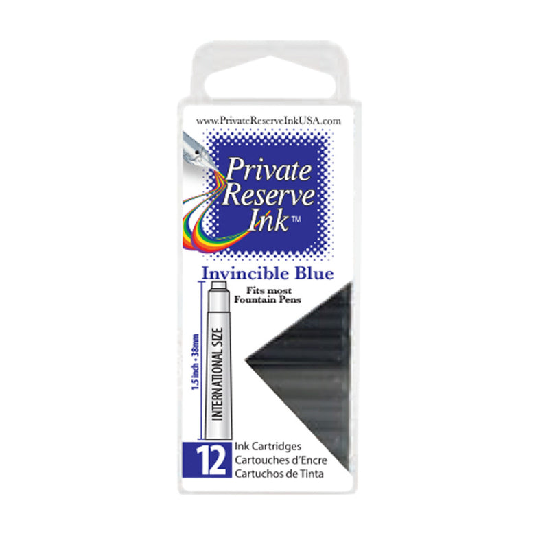 Pk/12 Private Reserve Fountain Pen Ink Cartridges, Invincible Blue