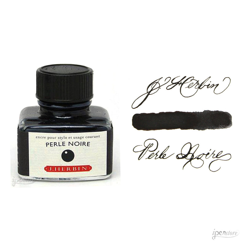 J. Herbin 30 ml Bottle Fountain Pen Ink, Perle Noire, Black