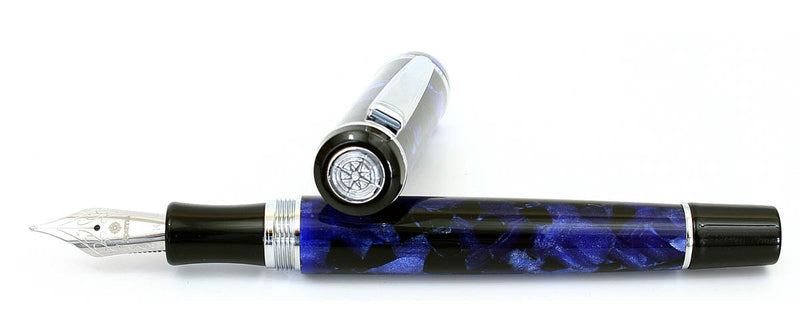 Rosetta Magellan Fountain Pen, Dark Blue Marble, Chrome Trim, Medium Nib