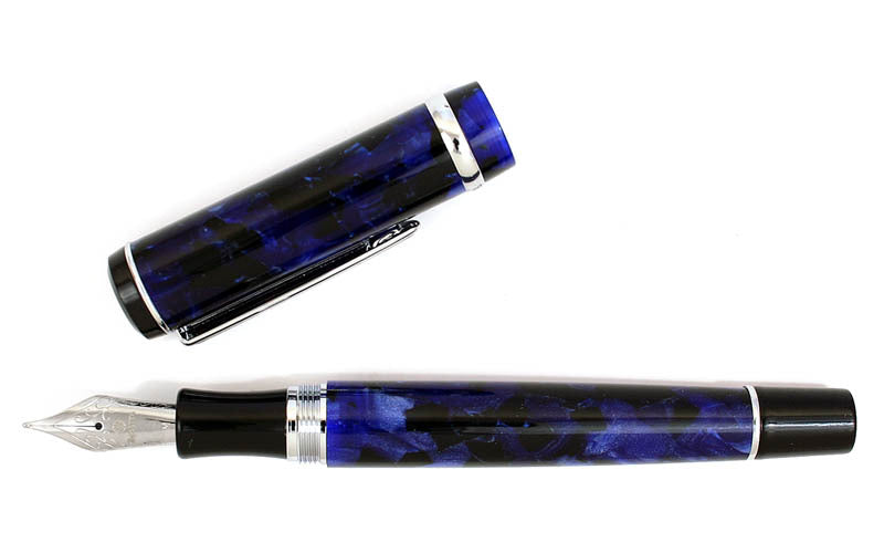 Rosetta Magellan Fountain Pen, Dark Blue Marble, Chrome Trim, Medium Nib