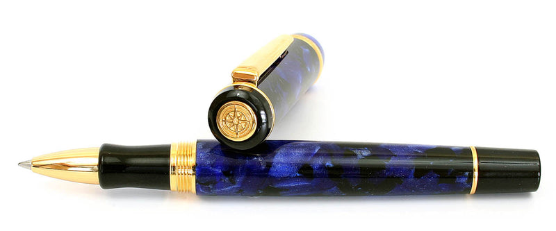 Rosetta Magellan Rollerball Pen, Dark Blue Marble, Gold Trim