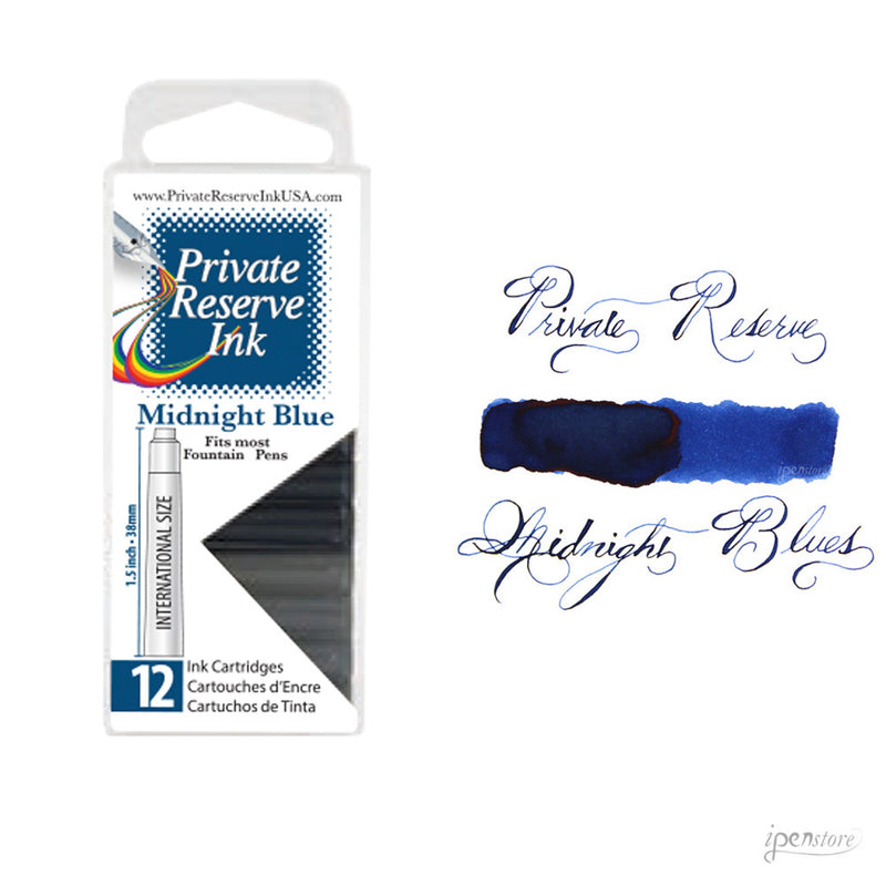 Pk/12 Private Reserve Fountain Pen Ink Cartridges, Midnight Blue