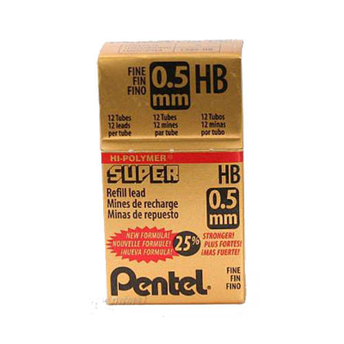 Box / 12 Tubes PENTEL Super Hi-Polymer Lead 0.5 mm HB