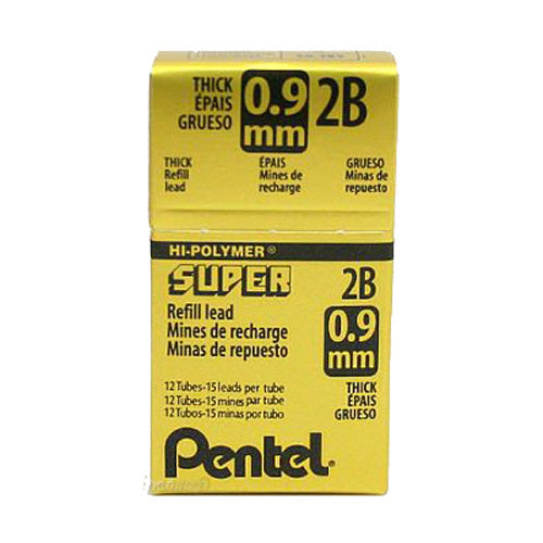 Box / 12 Tubes PENTEL Super Hi-Polymer Lead, 0.9 mm 2B