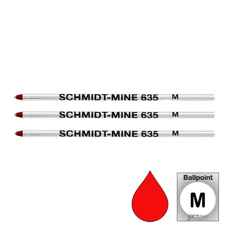 3 Pack - Schmidt 635 D1 Ballpoint Refills for Mini & Multi-Pens, Red Medium