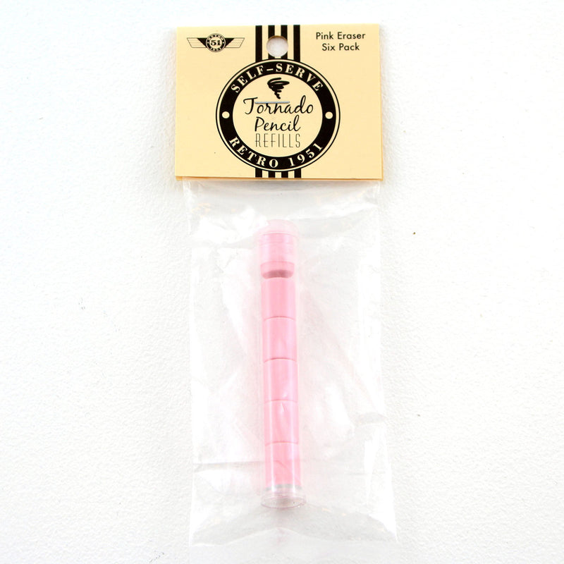 Pk/6 Retro 51 REF13-E Eraser Refills for Tornado Pencils, Pink