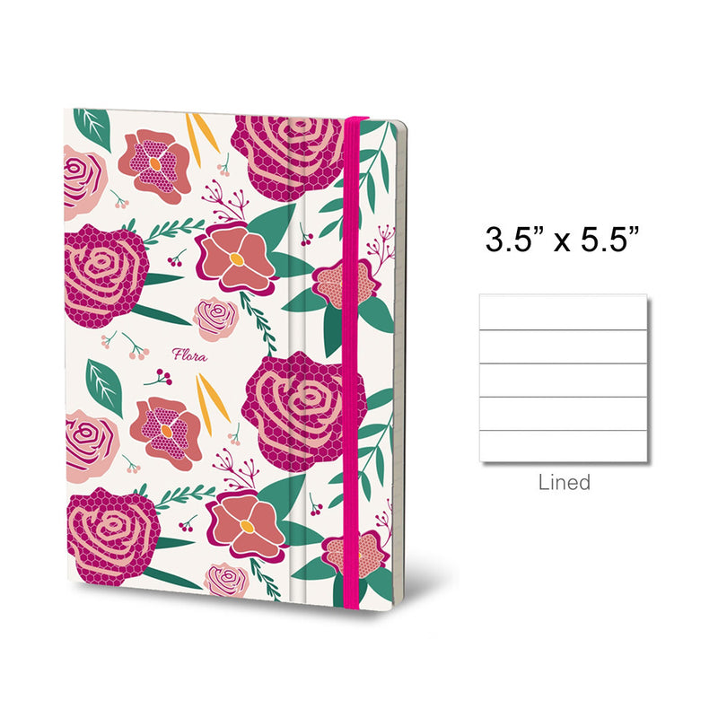 Stifflex Flora Series Pocket Notebook, A6-3.5"x5.5" Lined, Rose