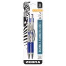 Pk/2 Zebra G-301 Metal Barrel Retractable Gel Pens, Blue