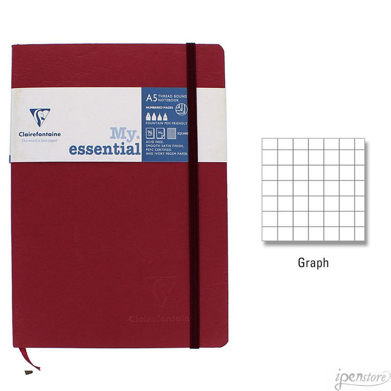 Clairefontaine My Essential Notebook 5.8"x8.3" Graph, Red