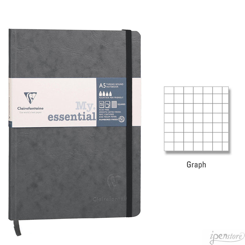 Clairefontaine My Essential Notebook 5.8"x8.3" Graph, Grey