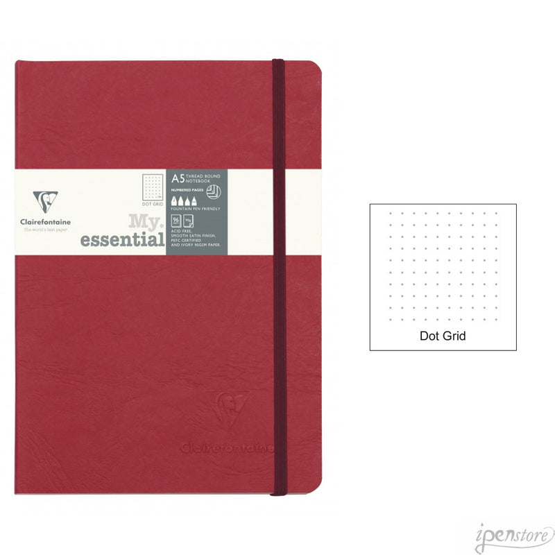 Clairefontaine My Essential Notebook 5.8"x8.3" Dot Grid, Red