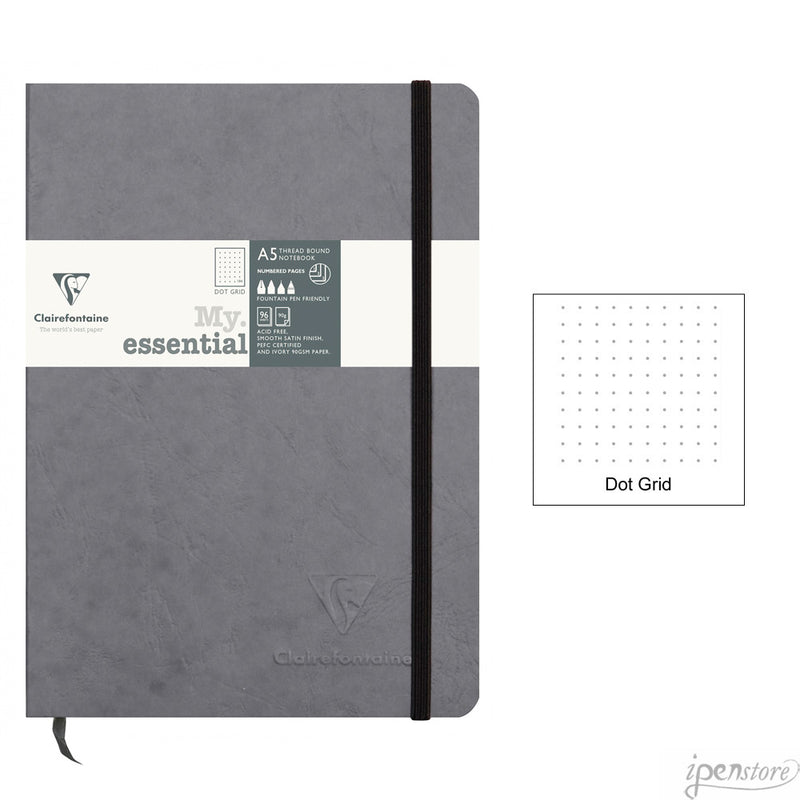 Clairefontaine My Essential Notebook 5.8"x8.3" Dot Grid, Grey