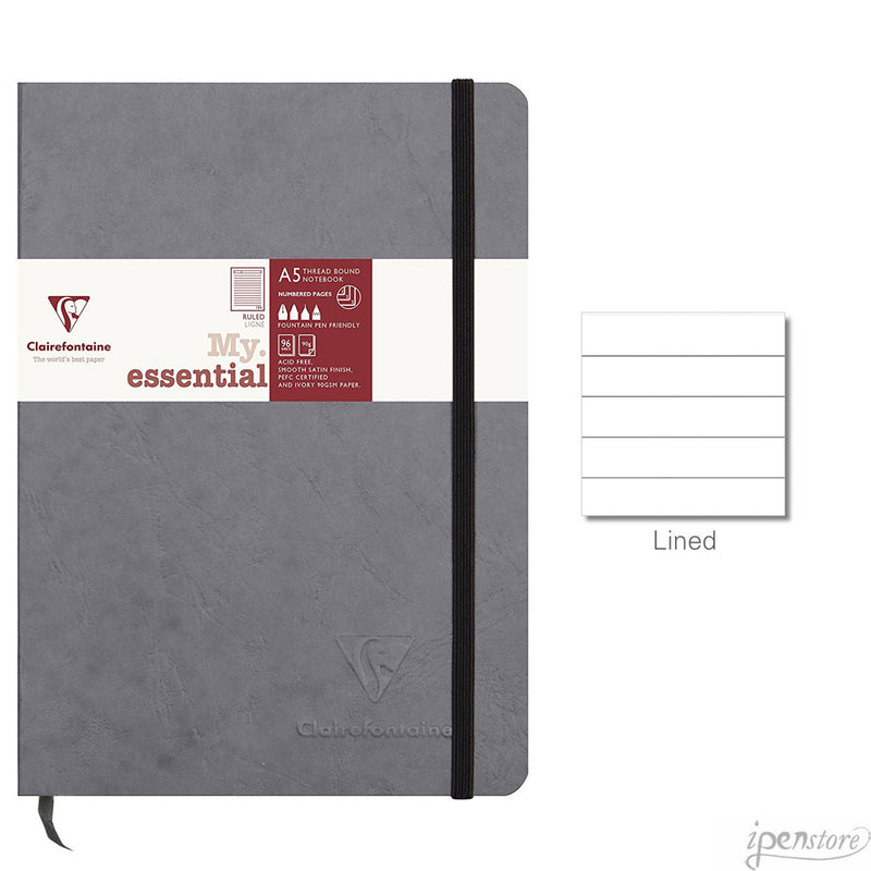 Clairefontaine My Essential Notebook 5.8"x8.3" Lined Grey