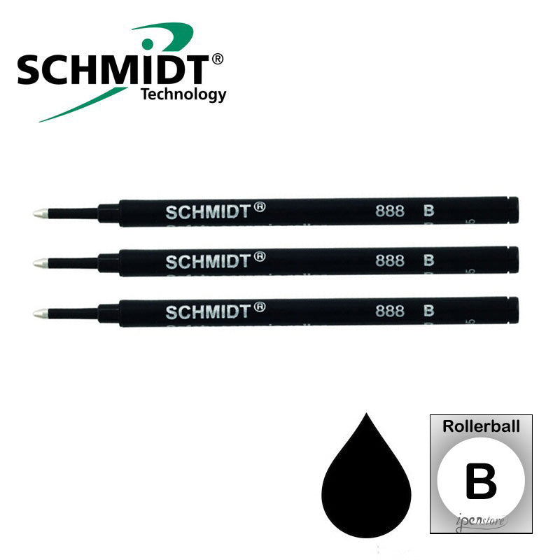 Pk/3 Schmidt 888 Safety Ceramic Rollerball Refills, Black, Broad 1.0 mm