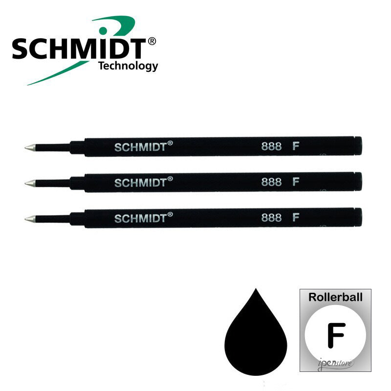 Pk/3 Schmidt 888 Safety Ceramic Rollerball Refills, Black, Fine 0.6 mm