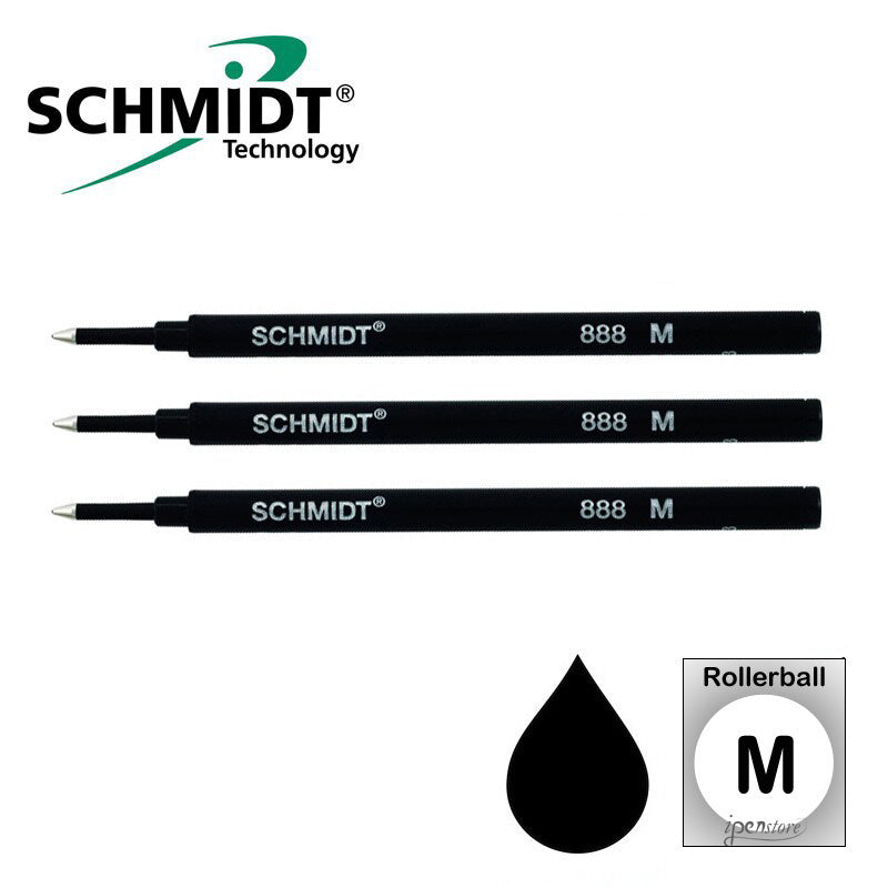 Pk/3 Schmidt 888 Safety Ceramic Rollerball Refills, Black, Medium 0.7 mm