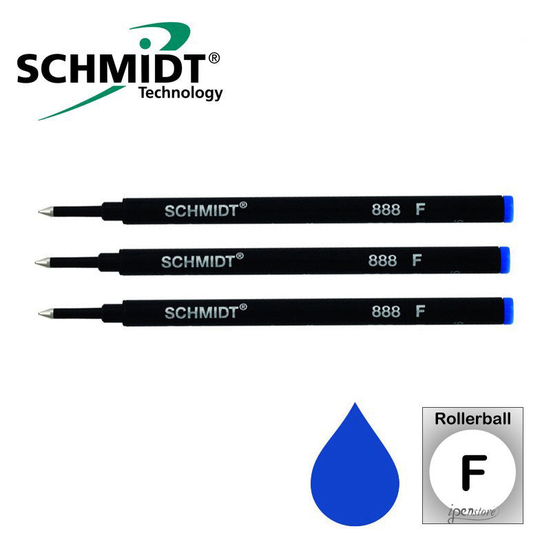 Pk/3 Schmidt 888 Safety Ceramic Rollerball Refills, Blue, Fine 0.6 mm