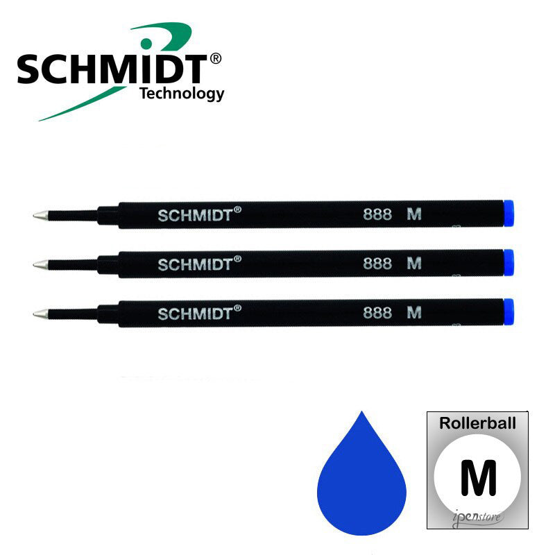 Pk/3 Schmidt 888 Safety Ceramic Rollerball Refills, Blue, Medium 0.7 mm