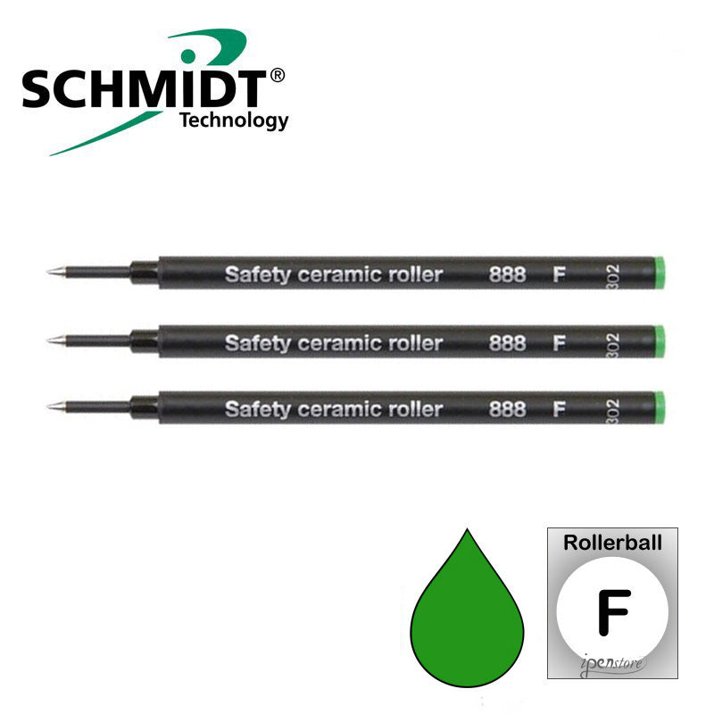 Pk/3 Schmidt 888 Safety Ceramic Rollerball Refills, Green, Fine 0.6 mm